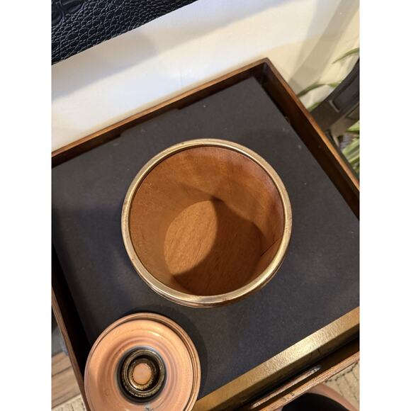 Vintage 50's Cigar Tobacco Humidor Canister Faux Leather & Metal w/Aztec Stone - Picture 4 of 8